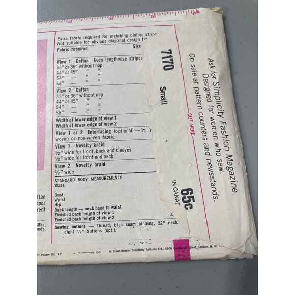 1967 Simplicity 7170 Sewing Pattern Size Small 10-12 Jiffy Caftan Vintage CUT - Picture 7 of 8